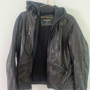 Express Men’s leather hooded jacket